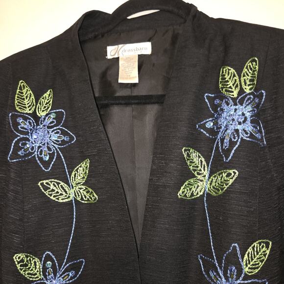 VTG Silk Embroidered Floral Black Jacket Top Plus 2X Sequins Artsy Art To Wear - Picture 2 of 16